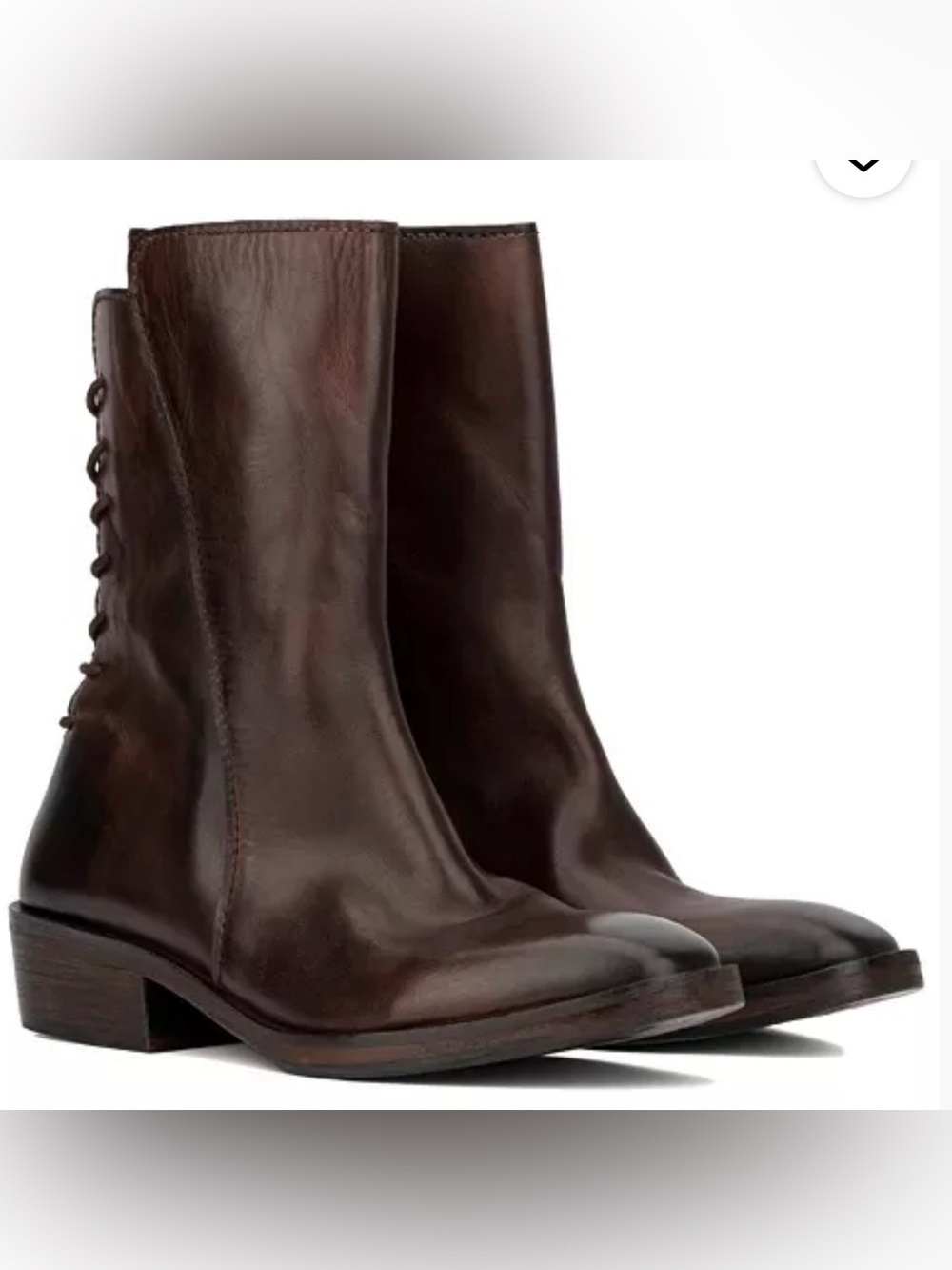 Vintage Foundry Annabelle Dark Brown Leather Ankle Booties with Back Lace Detail